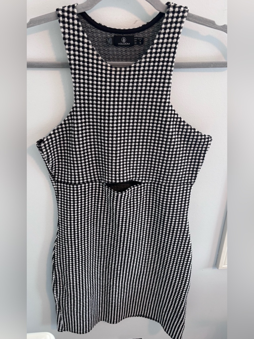 Volcom Black & White Houndstooth Cutout Mini Dress